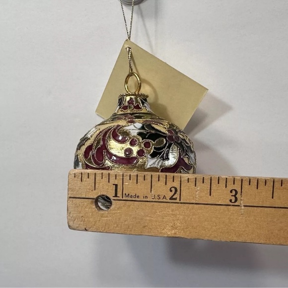 Precious Cloisonne Enamel Ornament Gold Plate Holly Berry On Copper Artisan Made - Picture 12 of 14